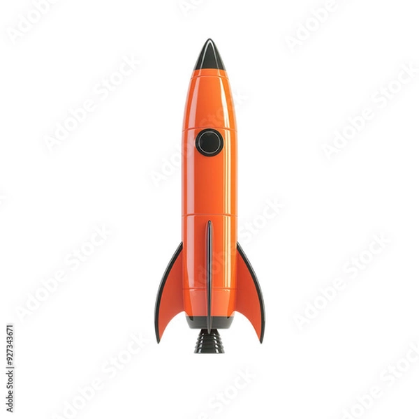Fototapeta Vibrant orange rocket ready for launch against a clean background, symbolizing innovation, exploration, and adventure in technology. isolated on a transparent background