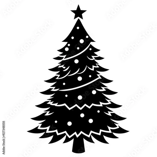 Fototapeta Christmas tree isolated   silhouette  vector illustration