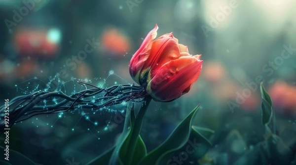 Fototapeta Techno-Tulip: Nature's Evolution in a Futuristic Blend of Technology and Botany