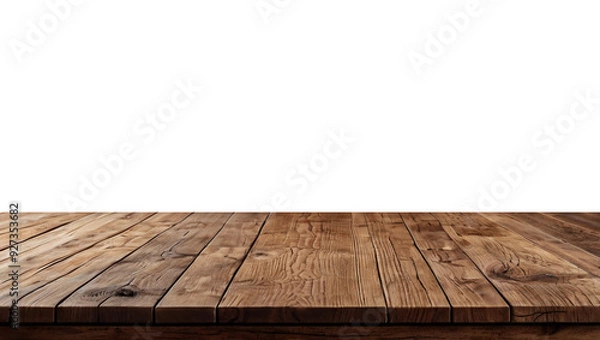 Obraz Empty wooden table top in warm brown tones, perfect for showcasing products or creating a rustic display,transparent background png file.