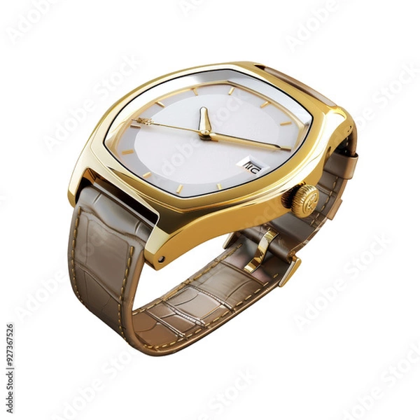 Obraz Elegant Gold Wristwatch with Leather Strap