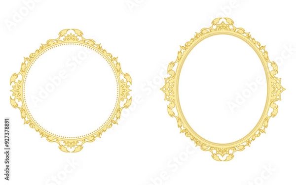 Obraz 装飾円フレーム。中世西洋鏡風装飾。金色風。