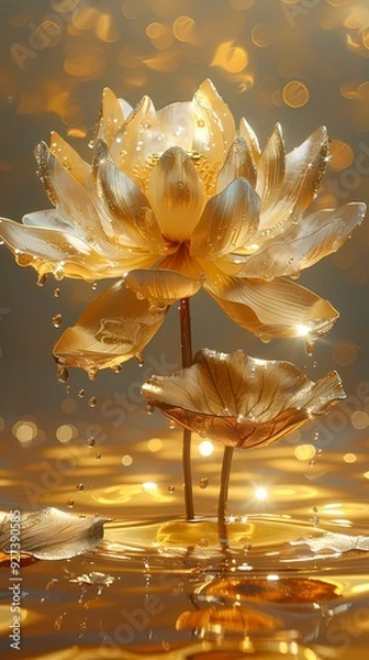 Obraz Digital technology gold lotus in water abstract graphic poster background