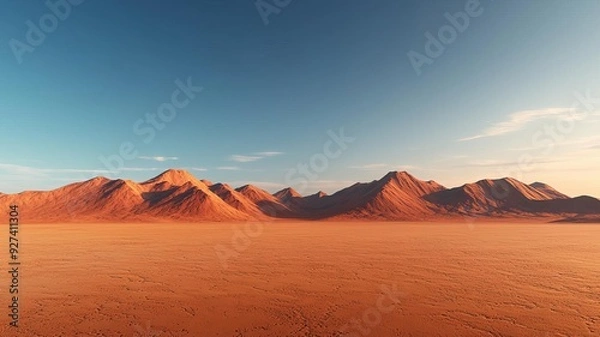 Fototapeta A breathtaking panoramic view of desert mountains under a clear blue sky, inviting tranquility and adventure.