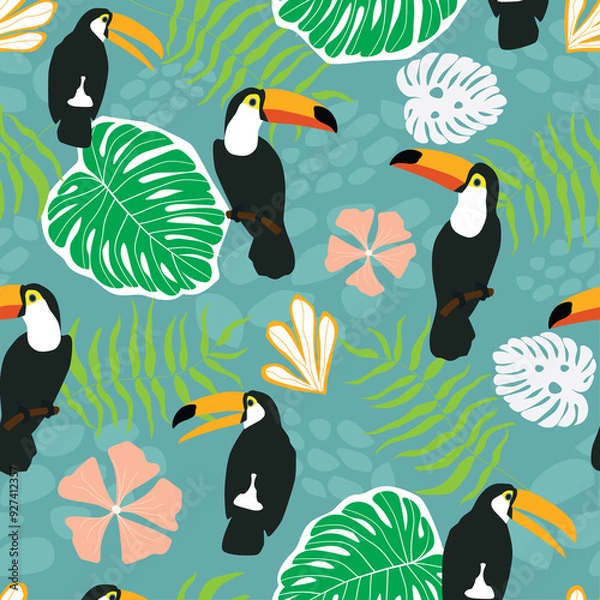 Obraz seamless hornbill pattern with nature