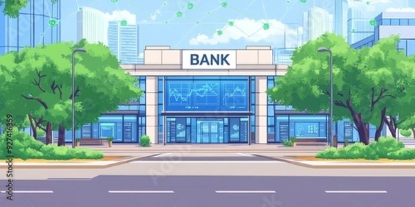 Fototapeta Futuristic Banking: AI Integration Transforms the Financial Sector in a High-Detail, Hyper-Realistic Illustration