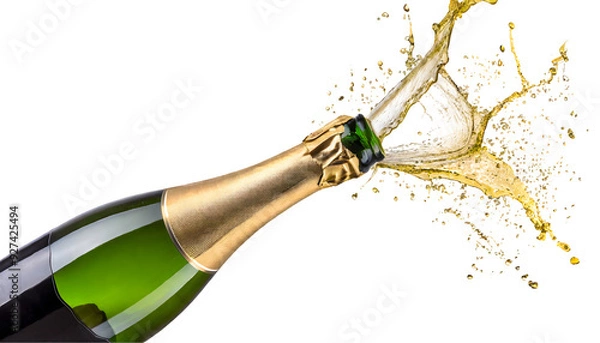 Fototapeta Bottle of champagne popping Splash on a white isolated background. Generative AI.