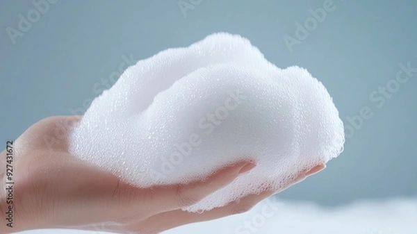 Fototapeta Synthetic foam being formed in a lab setting, chemical substance, creation of synthetic insulation materials