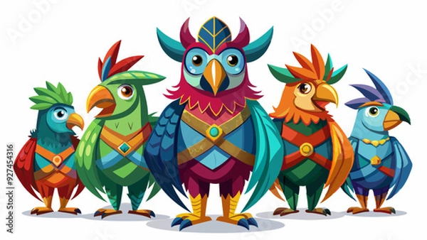 Fototapeta Colorful Geometric Parrots Vector Illustration - Tropical Bird Art Design , Vibrant Polygonal Parrots - Abstract Tropical Bird Vector Art
