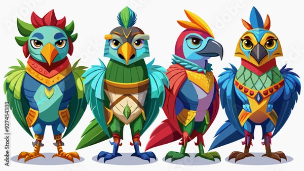 Fototapeta Colorful Geometric Parrots Vector Illustration - Tropical Bird Art Design , Vibrant Polygonal Parrots - Abstract Tropical Bird Vector Art