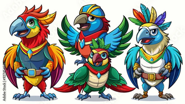 Fototapeta Colorful Geometric Parrots Vector Illustration - Tropical Bird Art Design , Vibrant Polygonal Parrots - Abstract Tropical Bird Vector Art