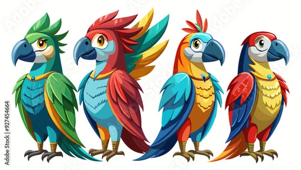 Fototapeta Colorful Geometric Parrots Vector Illustration - Tropical Bird Art Design , Vibrant Polygonal Parrots - Abstract Tropical Bird Vector Art
