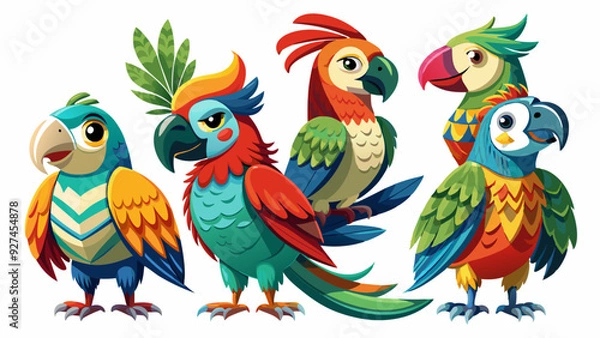 Fototapeta Colorful Geometric Parrots Vector Illustration - Tropical Bird Art Design , Vibrant Polygonal Parrots - Abstract Tropical Bird Vector Art
