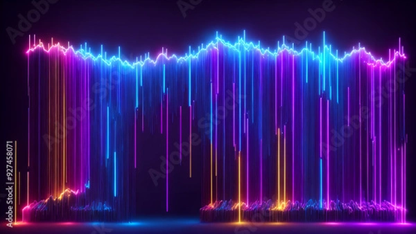 Fototapeta cascade of neon sparks falling like a waterfall background 3d wallpaper