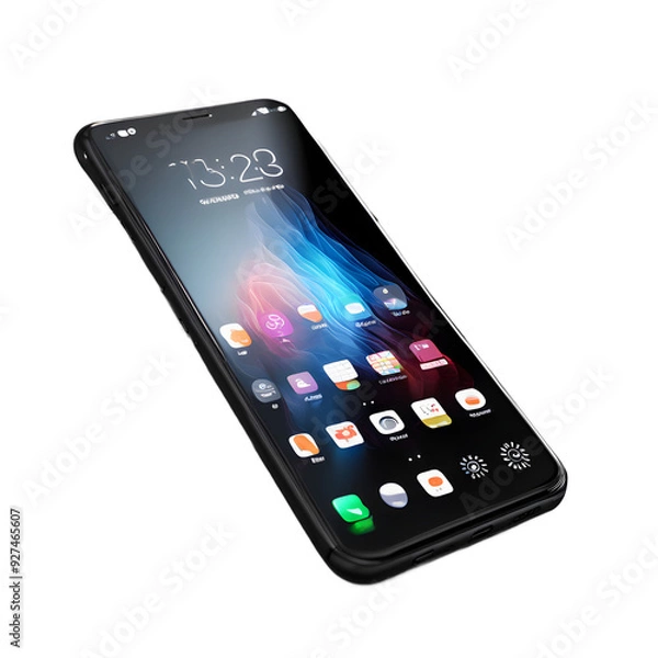 Fototapeta A sleek modern black smartphone in portrait mode