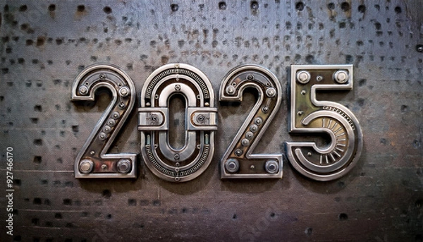 Obraz カレンダー。2025年を想像しながら、数字が輝くSFとファンタジーの世界に思いを馳せる。機械で作られた時計のような数字がキラキラと輝き未来の明るい希望にワクワクが止まらない。一見レトロな機械仕掛けの数字、回路や電子を駆使したデザインを造形で表現。オブジェがインテリアとしても新たな価値をもたらす。