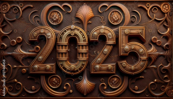 Obraz カレンダー。2025年を想像しながら、数字が輝くSFとファンタジーの世界に思いを馳せる。機械で作られた時計のような数字がキラキラと輝き未来の明るい希望にワクワクが止まらない。一見レトロな機械仕掛けの数字、回路や電子を駆使したデザインを造形で表現。オブジェがインテリアとしても新たな価値をもたらす。
