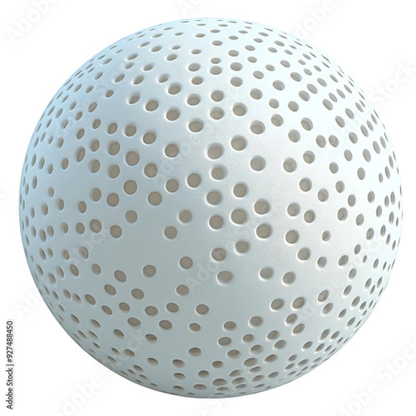 Obraz A highly detailed white spherical object with an array of evenly spaced isolated on transparency PNG background, perforated holes, creating a modern and abstract design; suitable for backgrounds