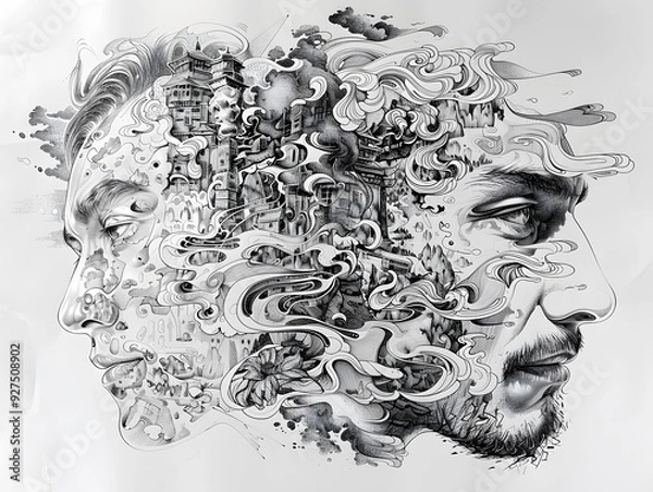 Fototapeta Abstract Portrait with Architectural Elements.