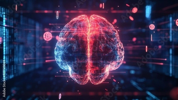 Obraz The Fusion of Minds: AI's Glowing Brain and the Encryption of Human Potential