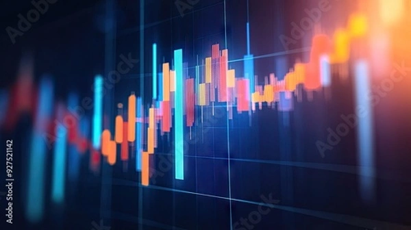 Fototapeta Business growth chart on a dark blue backdrop, showcasing investment success and financial data. Ideal for depicting stock market trading trends and profit strategies.