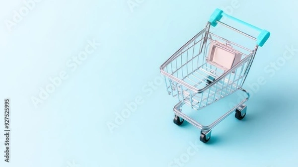 Obraz Shopping cart experience flat design, top view, e-commerce integration theme, 3D render, vivid