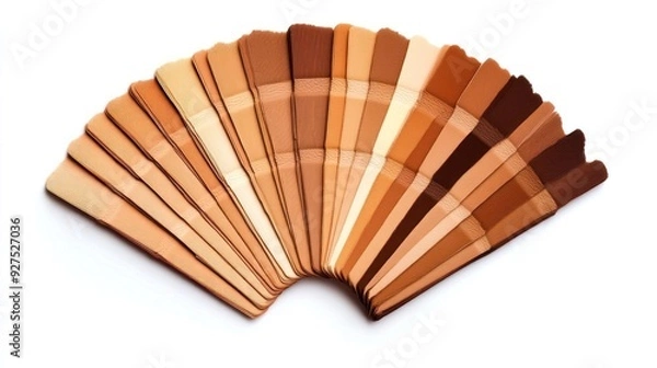 Fototapeta A range of foundation shades fanned out to show the variety of skin tones they are designed to match, typically used in the beauty industry.