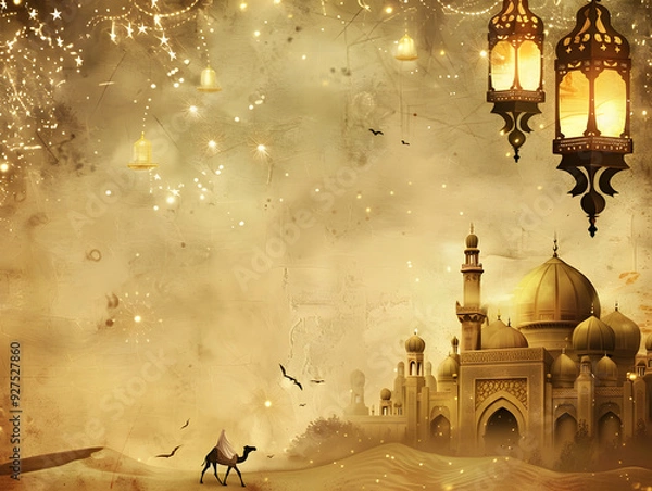 Fototapeta Bright colorful background in Arabic or Islamic style. Neural network AI generated art
