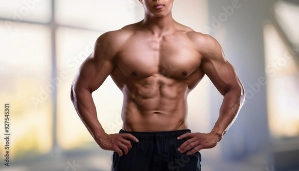 Fototapeta 筋肉質なボディビルダーの男性