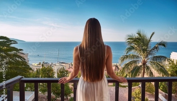 Fototapeta 海を眺める女性