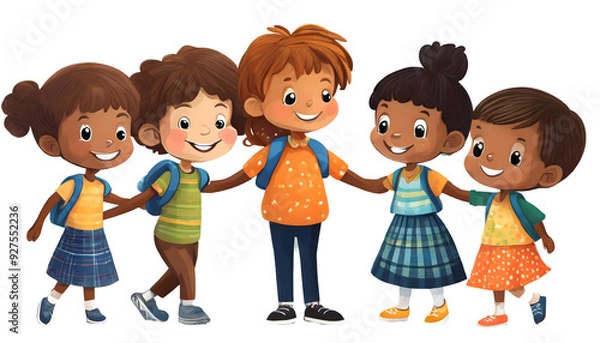 Fototapeta Cartoon Children Holding on a isolated on white background. Generative AI.