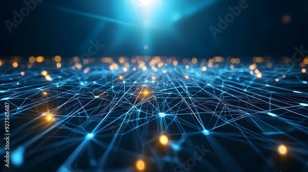 Fototapeta Futuristic Digital Network with Interconnected Nodes Showcasing Global Connectivity and