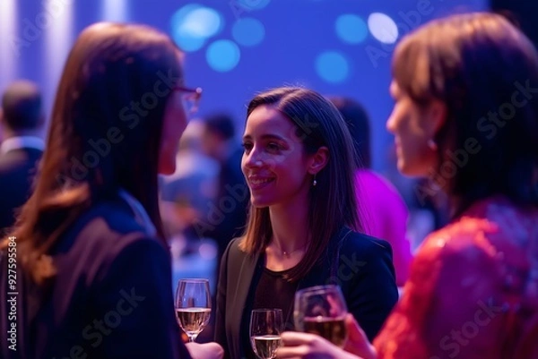Obraz Women Networking at Evening Event with Drinks