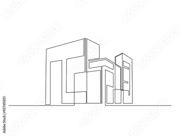 Obraz Continuous one line drawing of architecture building. Modern house architecture single line vector illustration. Editable line vector.