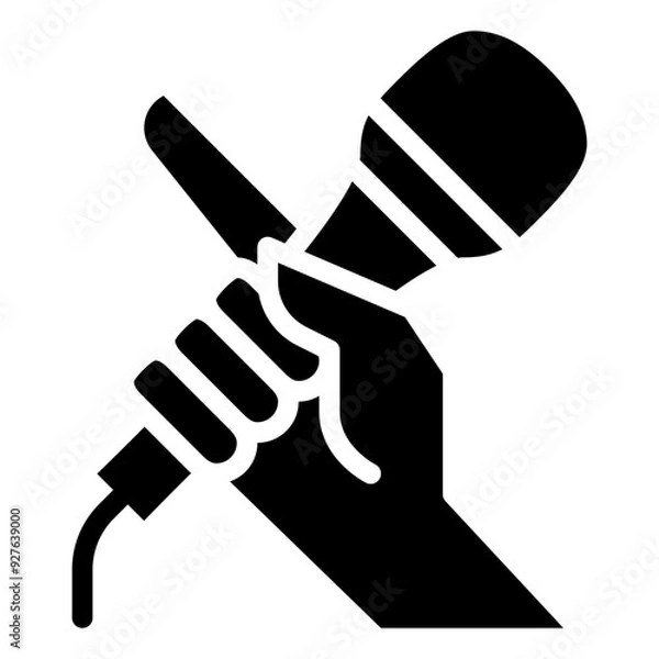Obraz microphone hold by hand solid icon