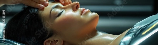 Fototapeta Experience Gentle Relief Manual Therapy for Neck Pain, Therapist's Hands Applying Pressure to Relieve Tension and Discomfort, Relax and Find Relief with Our Expert Care