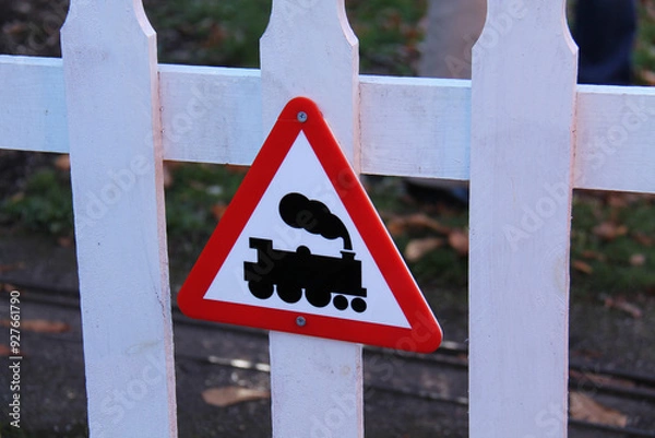 Fototapeta A Warning Sign for Steam Train Railway Engines.