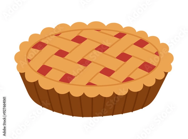 Obraz Traditional pie isolated on white background. American dessert. Seasonal autumn sweet. Pastry and bakery. Vector flat illustration
