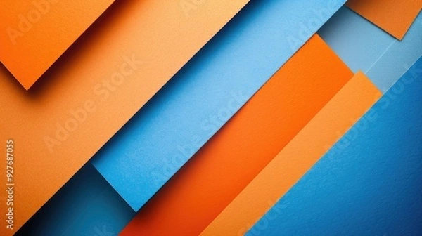 Fototapeta Colorful orange and blue cardboard sheets arrangement from above
