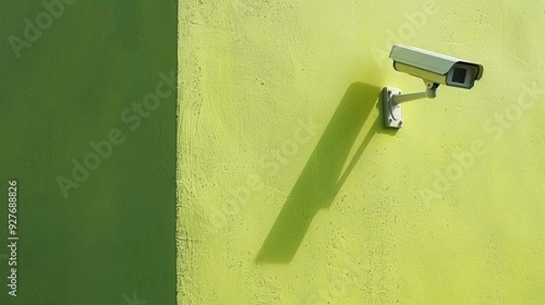 Fototapeta Contemporary security camera on green wall with text area