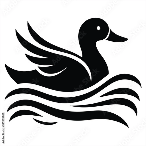 Obraz Silhouette Of A Duck On A White Background, Vector Illustration, Silhouette Illustration, Duck Illustration, Silhouette Drawing