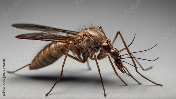 Fototapeta Close-up of a mosquito on a neutral background showing detailed features.