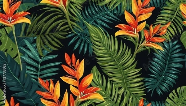 Fototapeta Seamless floral pattern of tropical leaves.2