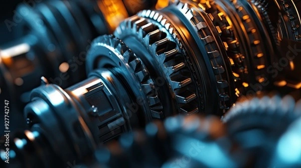 Fototapeta Create 3 prompts for stock photos related to 3D engine gears bring technology with 100-250 characters and ending with