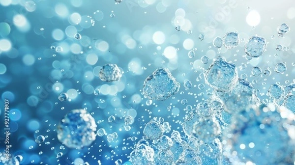 Obraz 3D Render of Cells and Particles on a Vibrant Blue Background.