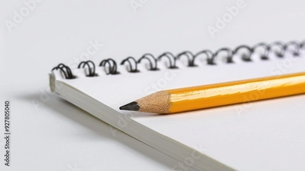 Obraz Pencil and notepad against white backdrop