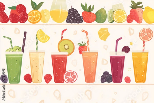 Fototapeta Fruity Symbols at Refreshing Smoothie Bar: Delicious Menu Design