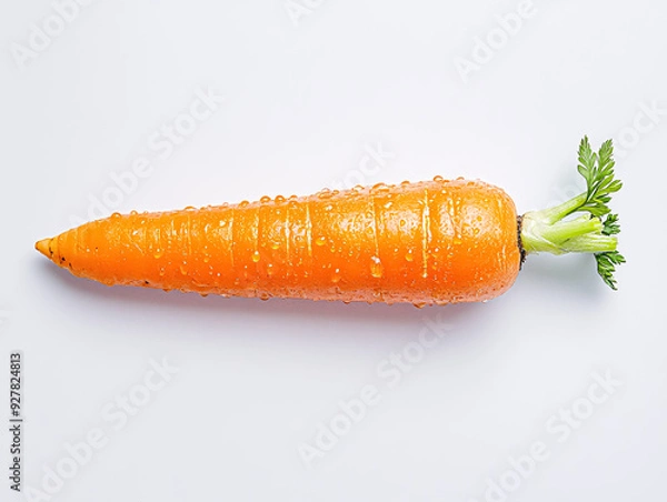 Obraz Fresh carrot with water drops isolated on white background. Top view.