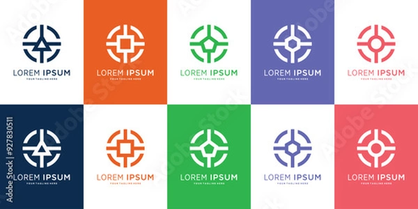 Fototapeta Set of abstract target logo design with geometric symbols. Premium Vector