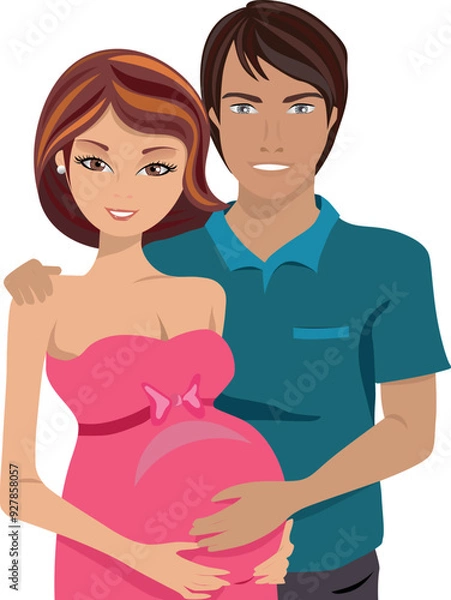 Fototapeta couple man woman pregnat pregnancy love hugging isolated vector